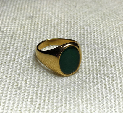 Verdant Crest – Gold-Plated Signet Ring