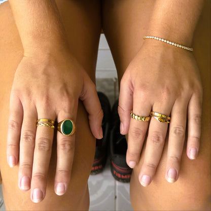 Verdant Crest – Gold-Plated Signet Ring
